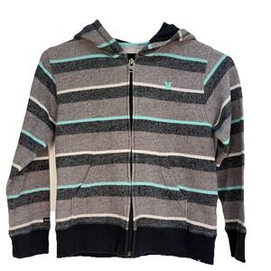 Hurley Boys Zip Hoodie Size 6 Gray And Blue Striped Lightweight Sweatshirt